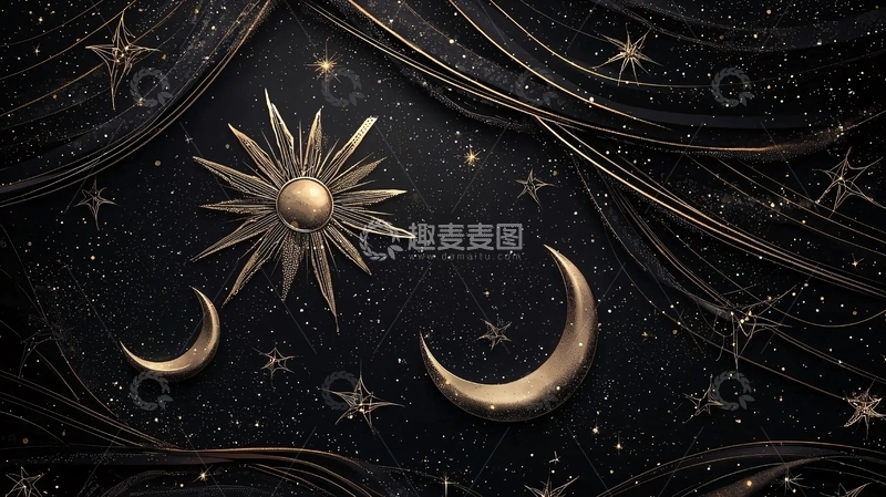 高清大图下载【趣麦麦图】金色星月夜空背景图