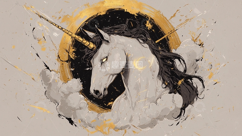 高清大图下载【趣麦麦图】梦幻独角兽插画艺术素材