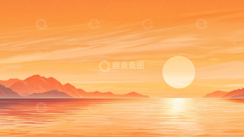 高清大图下载【趣麦麦图】日落海景简约插画