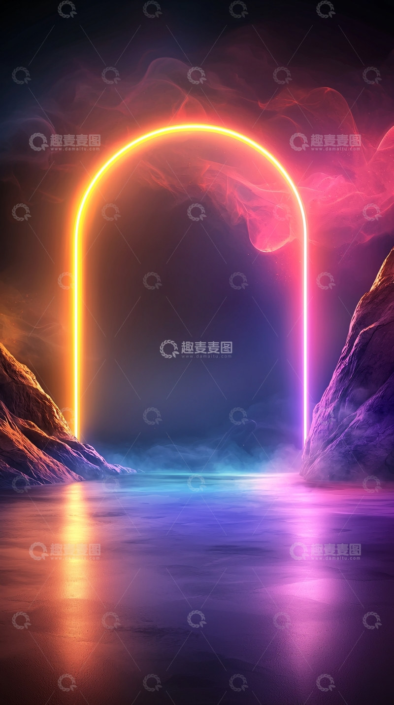 高清大图下载【趣麦麦图】霓虹光圈山河图