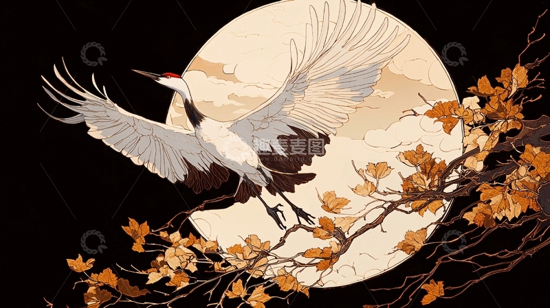 高清大图下载【趣麦麦图】秋月鹤影高清图片