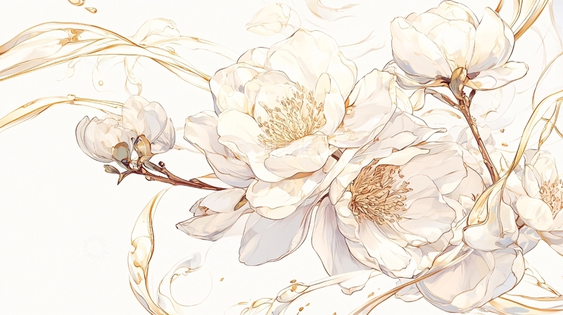 高清大图下载【趣麦麦图】金色花卉手绘插画素材