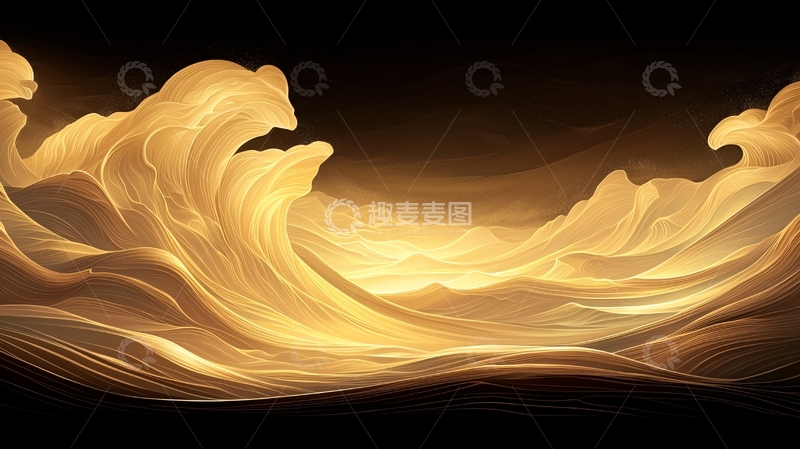 高清大图下载【趣麦麦图】金色波浪抽象艺术背景