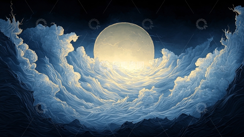 高清大图下载【趣麦麦图】月光下的波涛汹涌