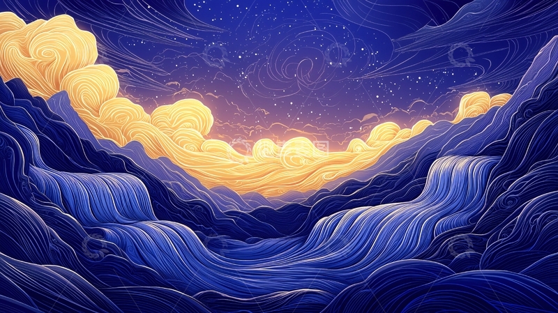 高清大图下载【趣麦麦图】梦幻夜空下的山峦