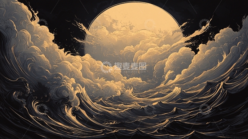高清大图下载【趣麦麦图】月光下的波涛汹涌