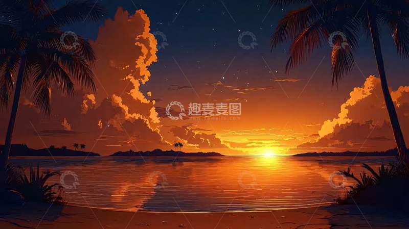 高清大图下载【趣麦麦图】热带海滩日落风景