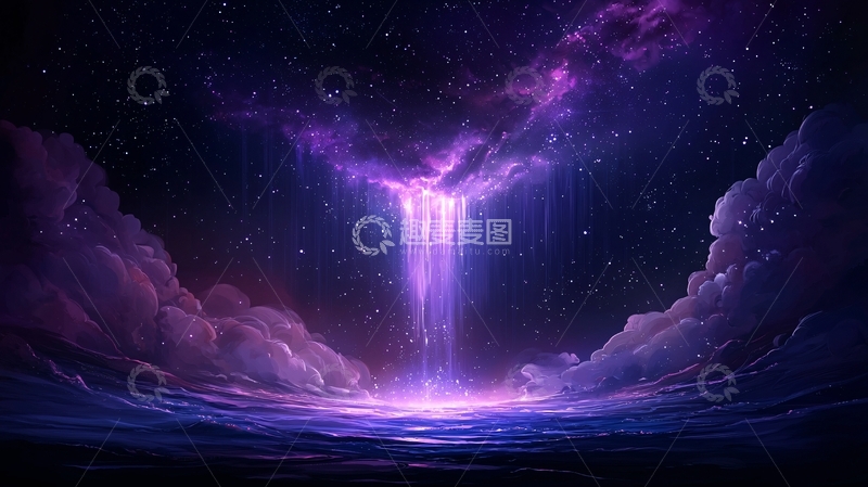 高清大图下载【趣麦麦图】梦幻星空瀑布夜景