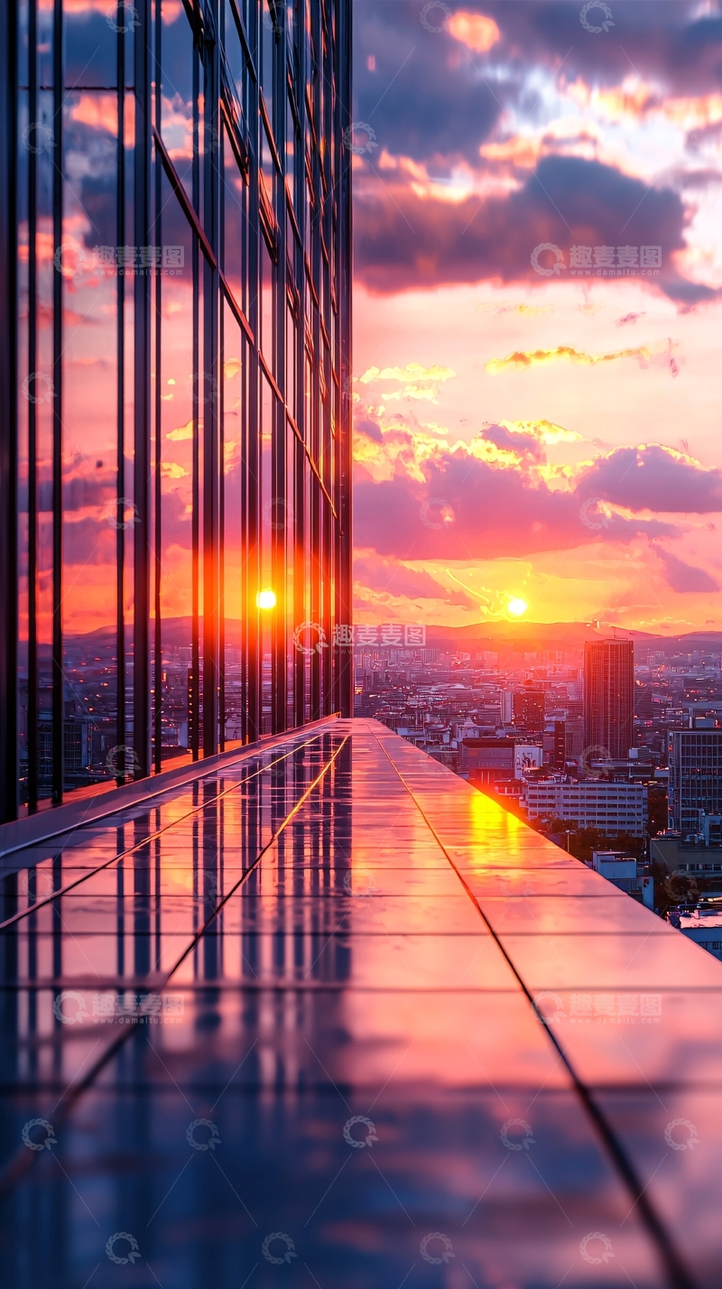 高清大图下载【趣麦麦图】日落城市高楼视角