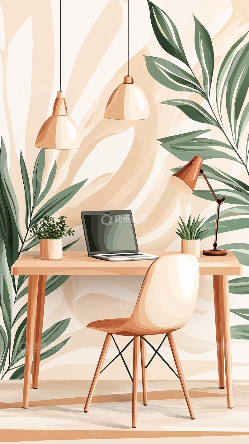 高清大图下载【趣麦麦图】简约自然风室内办公桌椅场景