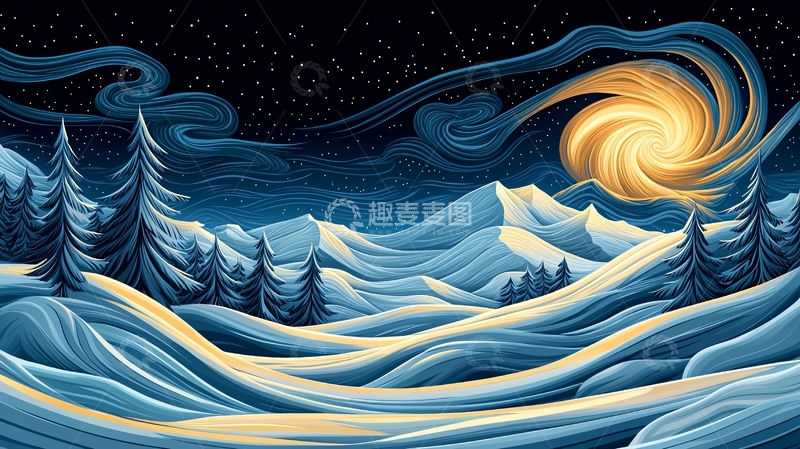 高清大图下载【趣麦麦图】冬夜星辉下的雪景