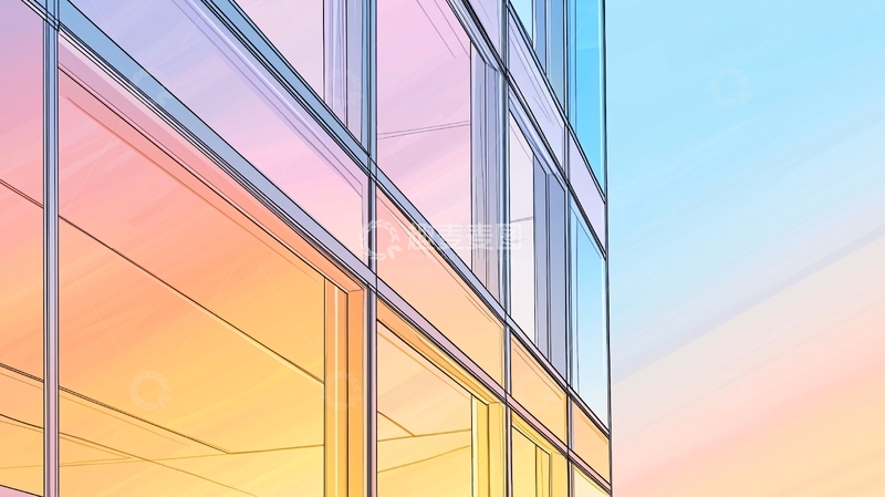 高清大图下载【趣麦麦图】现代建筑玻璃幕墙夕阳反射
