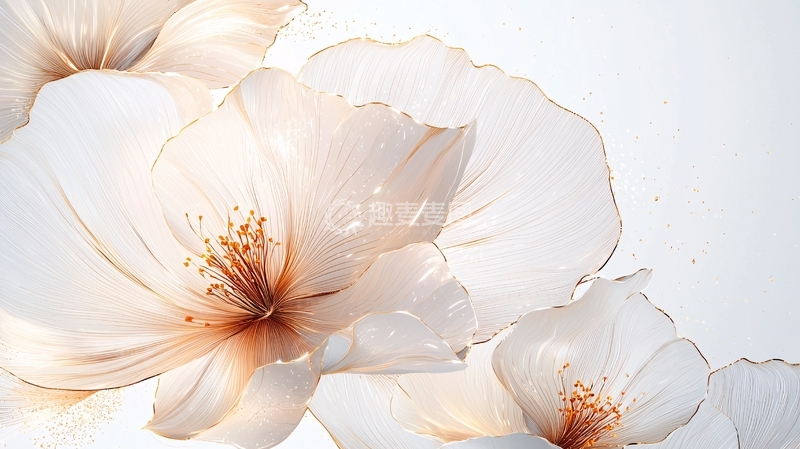 高清大图下载【趣麦麦图】金色边框白色花朵背景