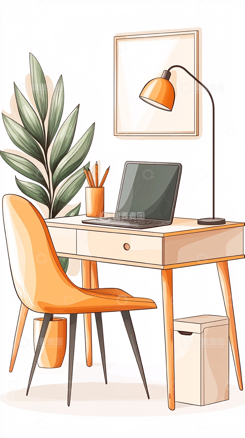 高清大图下载【趣麦麦图】温馨简约室内办公桌椅场景