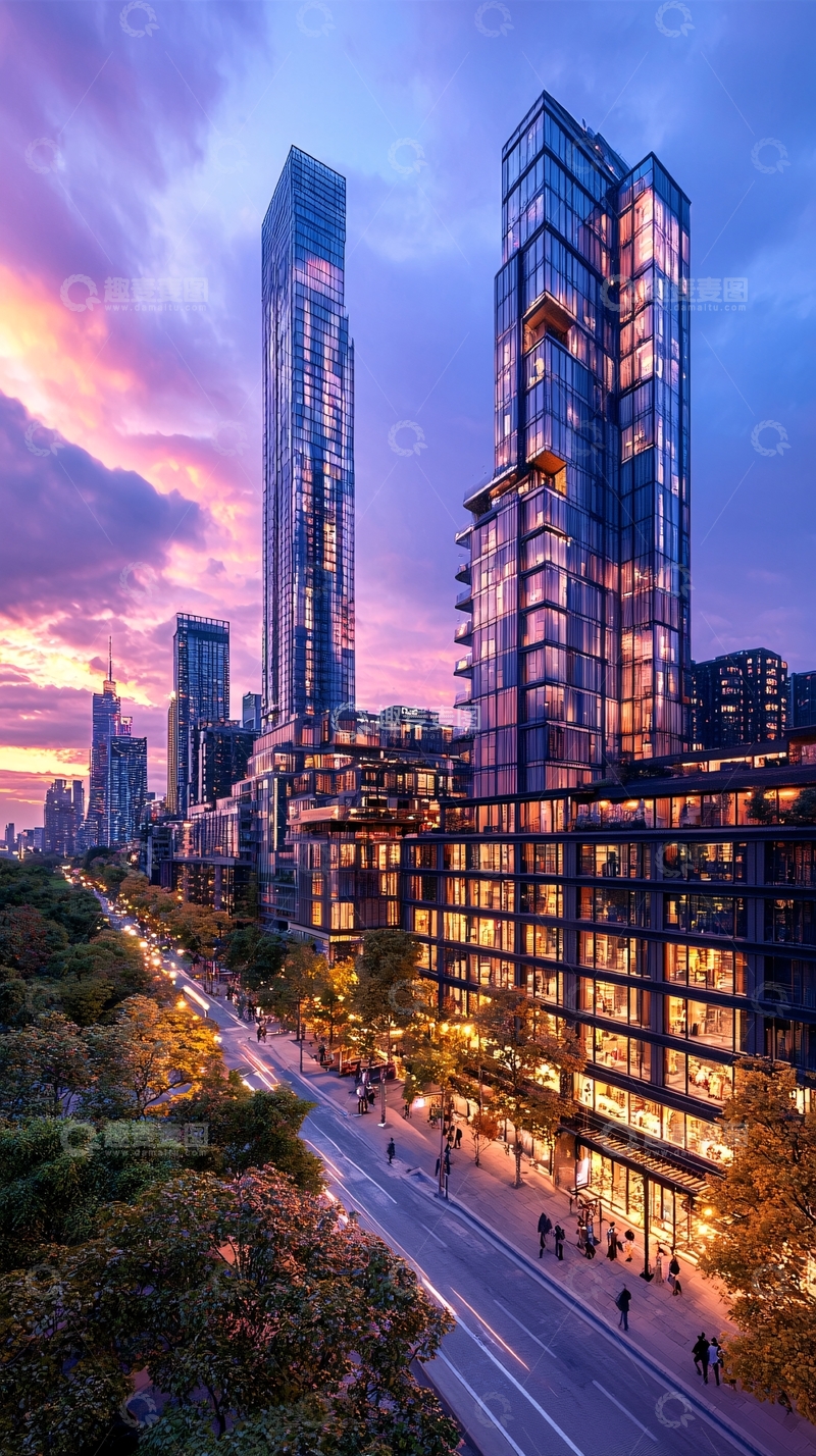 高清大图下载【趣麦麦图】现代都市夜景高楼建筑