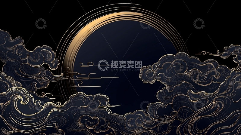 高清大图下载【趣麦麦图】金色云雾环绕的月亮背景图