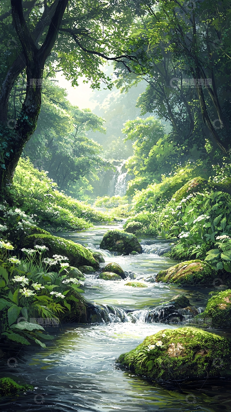 高清大图下载【趣麦麦图】森林溪流瀑布自然风光
