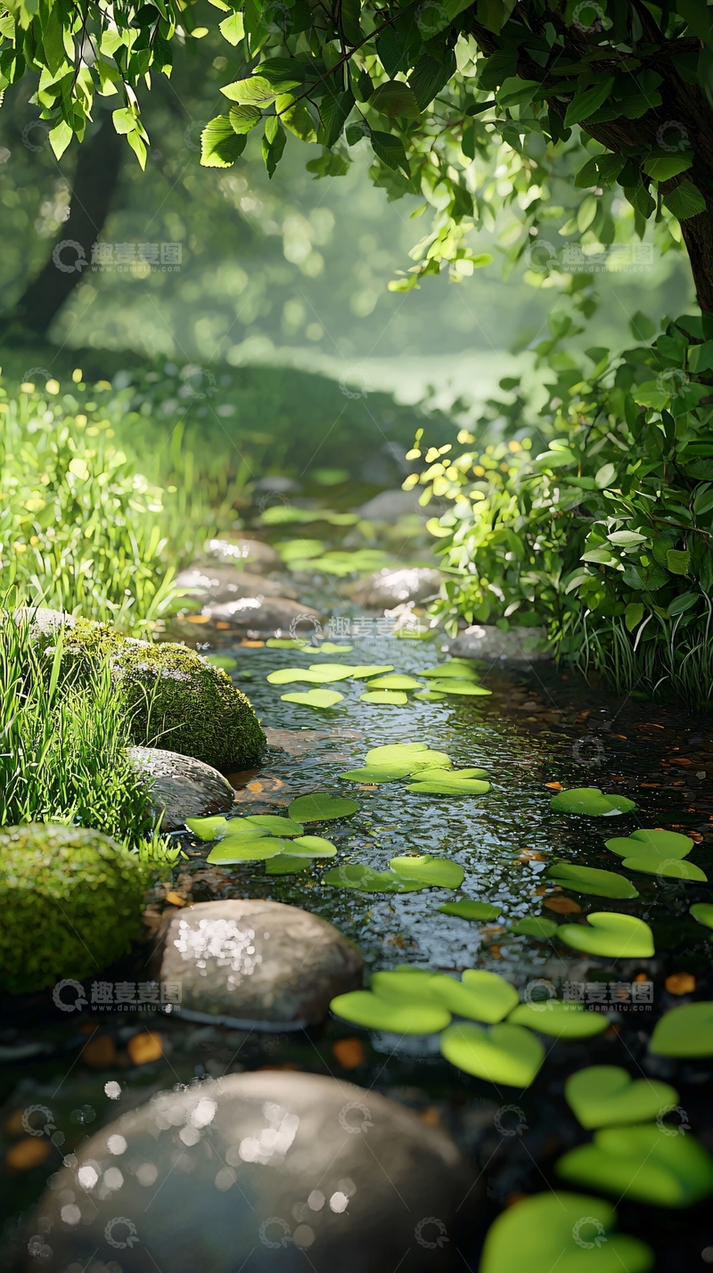 高清大图下载【趣麦麦图】夏日森林小溪流水自然风景
