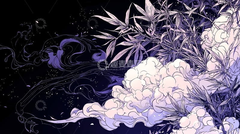 高清大图下载【趣麦麦图】夜色中的竹林与云雾