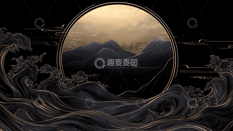 高清大图下载【趣麦麦图】波涛汹涌的夜景插画