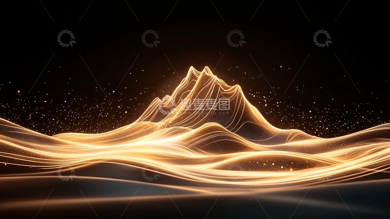 高清大图下载【趣麦麦图】金色光晕山峰星空背景