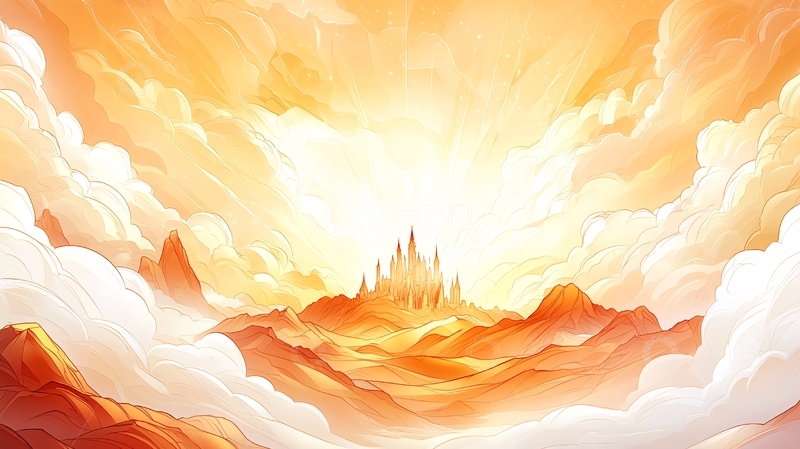 高清大图下载【趣麦麦图】梦幻城堡云端日出