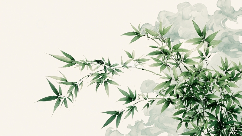 高清大图下载【趣麦麦图】竹叶水墨画背景素材