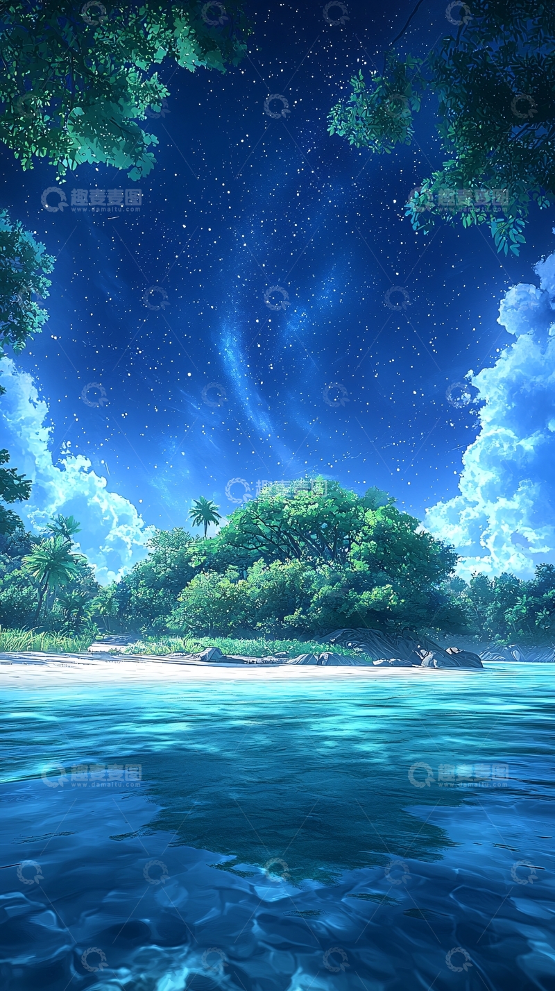 高清大图下载【趣麦麦图】夜空下的热带海滩
