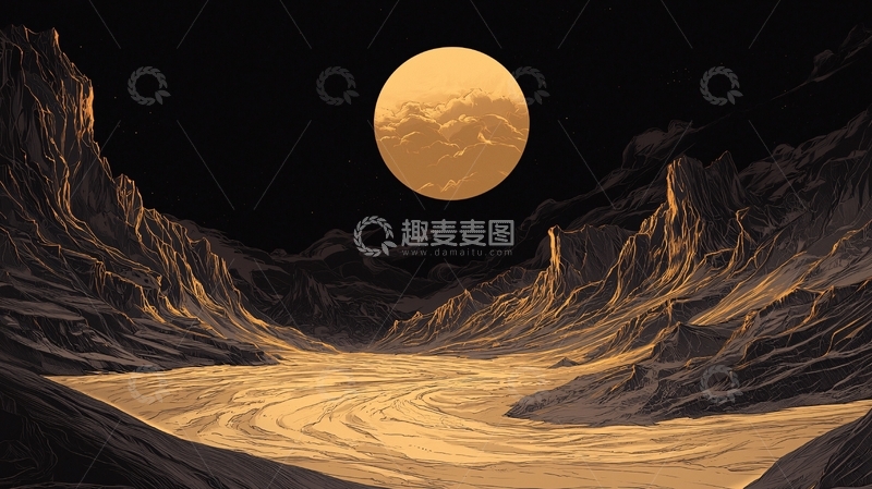 高清大图下载【趣麦麦图】月光下的沙漠峡谷