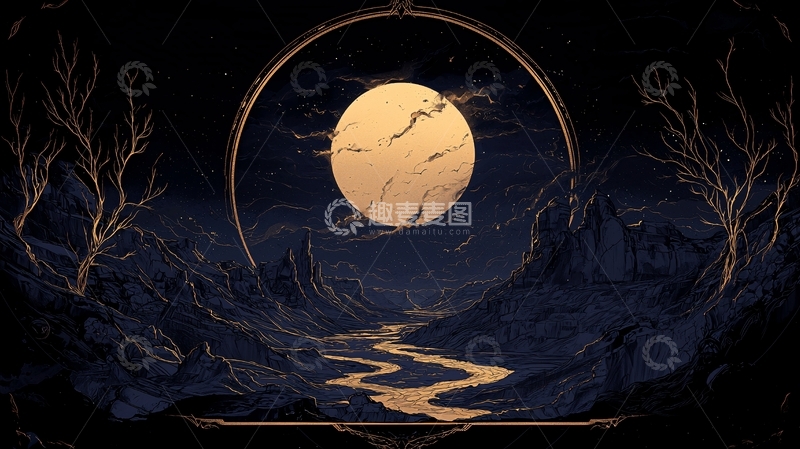 高清大图下载【趣麦麦图】月光下的荒野