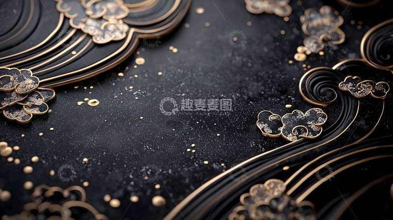 高清大图下载【趣麦麦图】-黑色背景金色花纹装饰素材