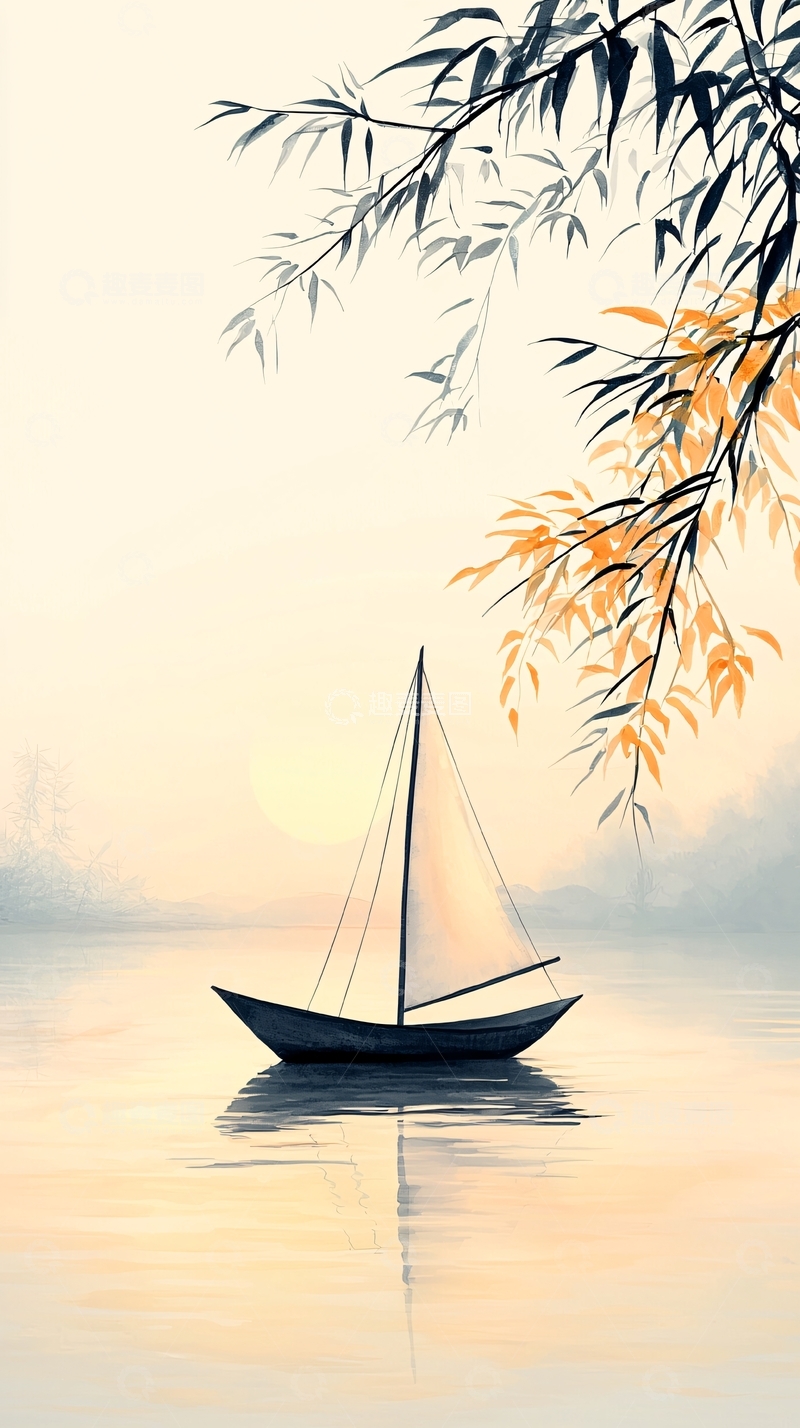 高清大图下载【趣麦麦图】秋日湖畔帆影