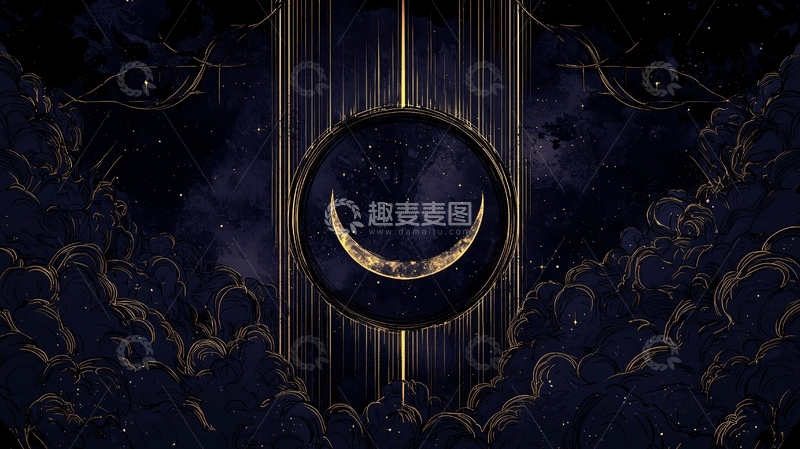 高清大图下载【趣麦麦图】夜空中的新月与星辰