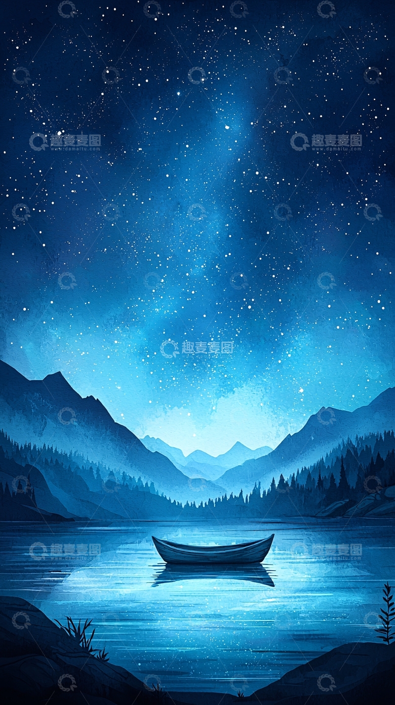 高清大图下载【趣麦麦图】夜空下的宁静湖景