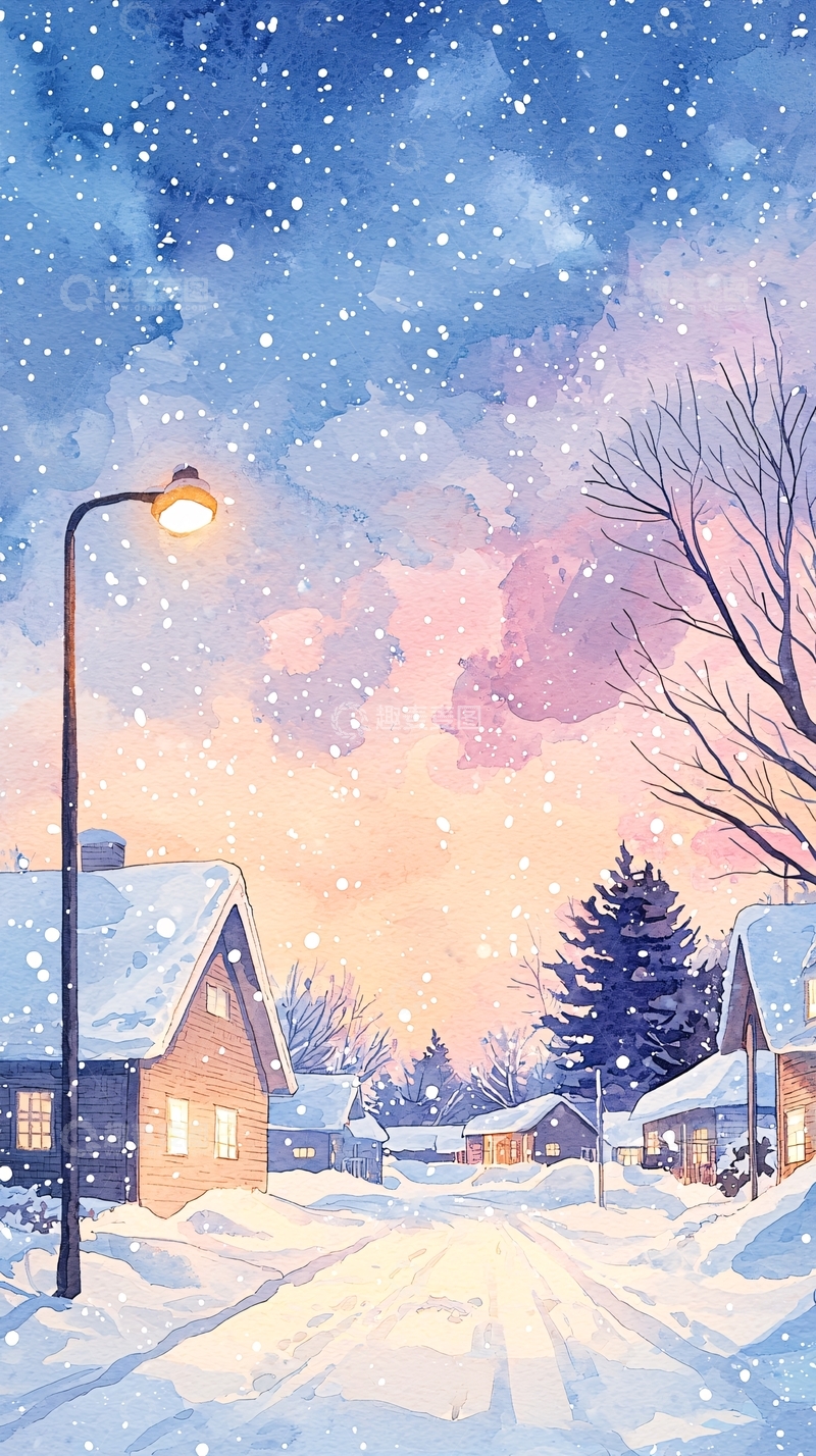 高清大图下载【趣麦麦图】冬日雪景小村庄