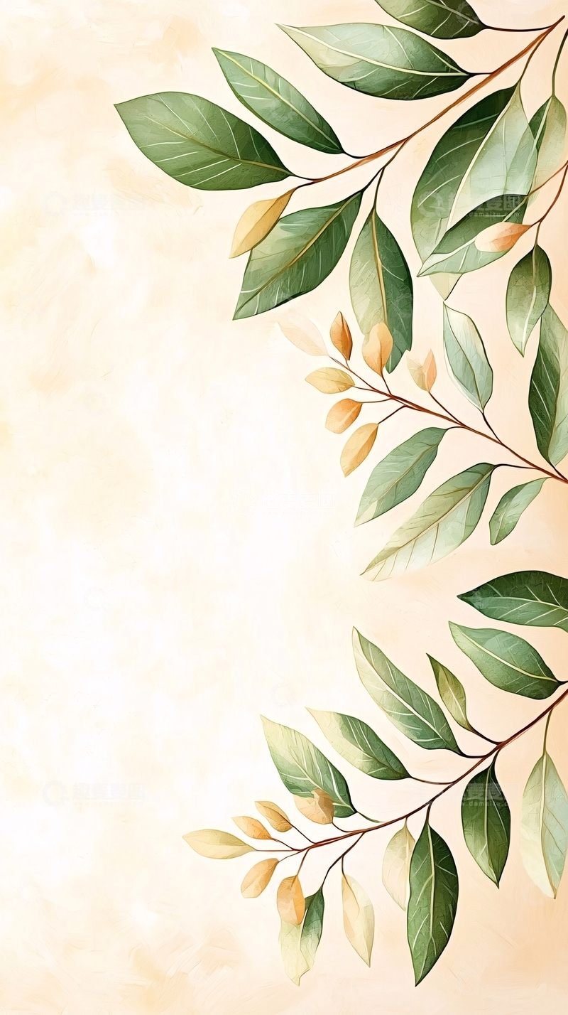 高清大图下载【趣麦麦图】秋日树枝绿叶背景图