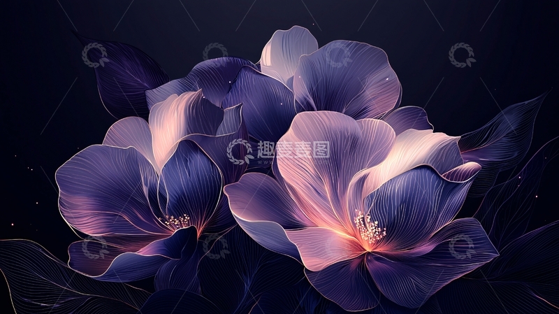 高清大图下载【趣麦麦图】梦幻紫色花朵艺术插画