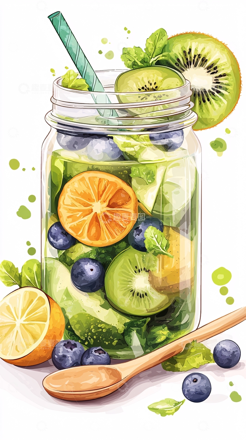 高清大图下载【趣麦麦图】清新水果饮品插画