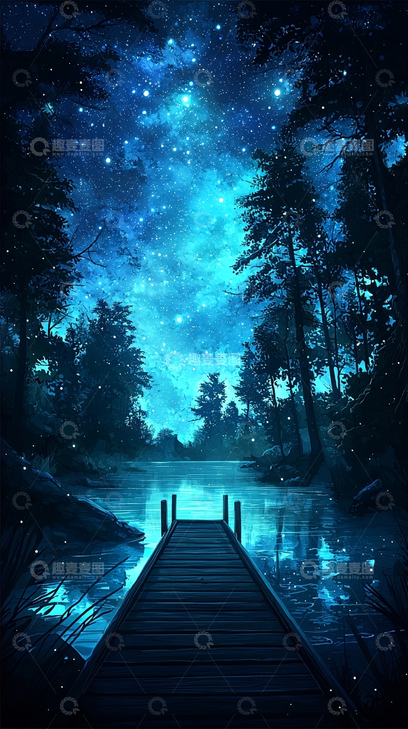 高清大图下载【趣麦麦图】夜色森林中的木桥