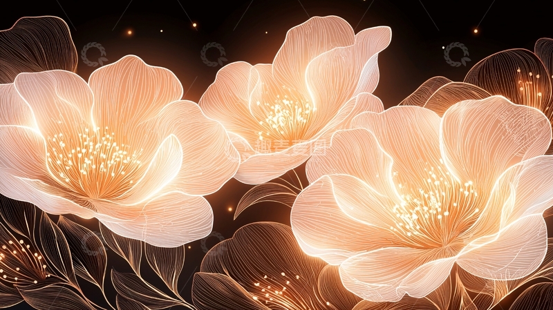 高清大图下载【趣麦麦图】-金色线条花卉背景图