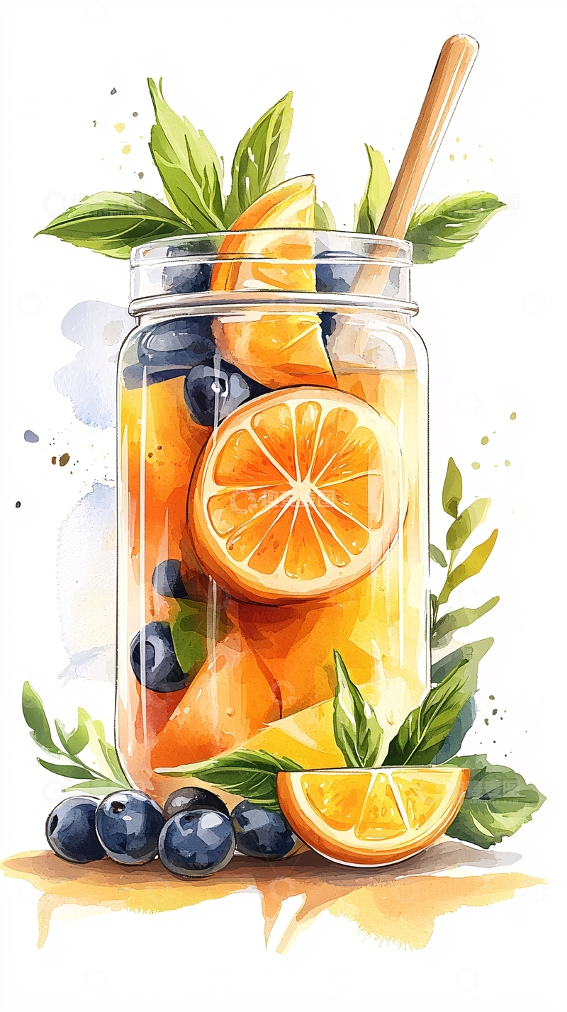 高清大图下载【趣麦麦图】夏日水果冰茶插画