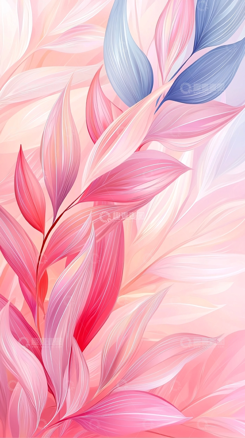 高清大图下载【趣麦麦图】粉色渐变抽象叶子背景图
