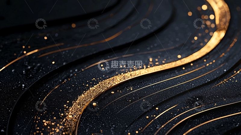 高清大图下载【趣麦麦图】金色线条与黑色背景的艺术抽象图案