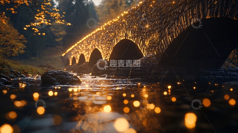 高清大图下载【趣麦麦图】秋夜石桥灯火辉煌