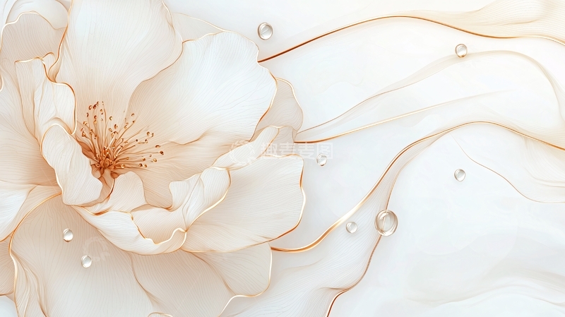 高清大图下载【趣麦麦图】金色线条花卉抽象背景