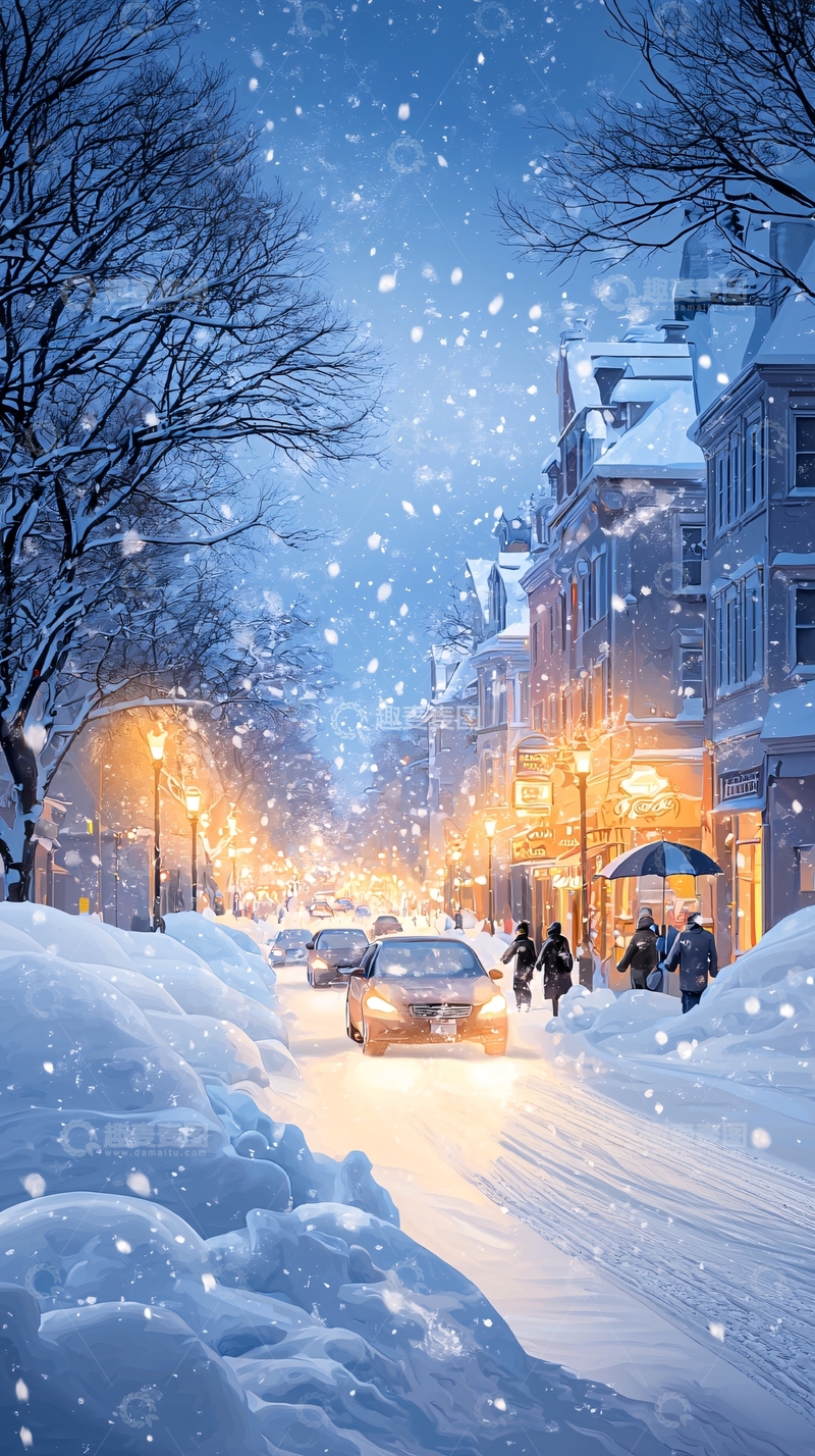高清大图下载【趣麦麦图】冬日雪景街道