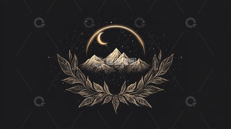 高清大图下载【趣麦麦图】夜空下的山峰与月亮插画