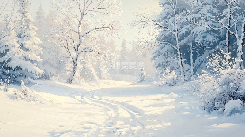 高清大图下载【趣麦麦图】冬日雪景森林小径