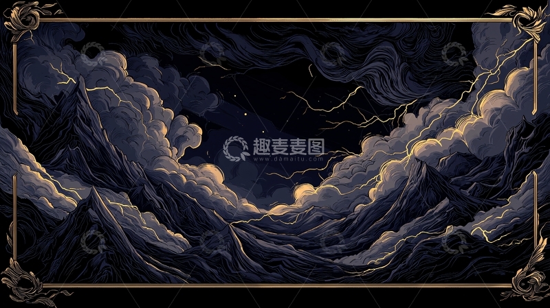 高清大图下载【趣麦麦图】夜空下的山峦与闪电