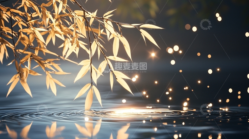 高清大图下载【趣麦麦图】秋夜水边竹影摇曳